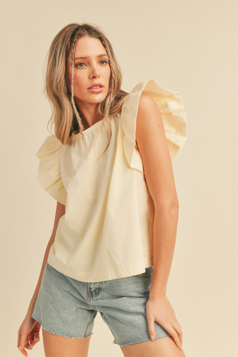 Flutter Sleeve Baby Doll Top Custard Palmer Kate Boutique