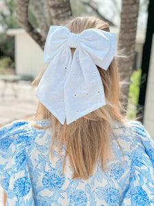 White Eyelet Double Bow with Tail