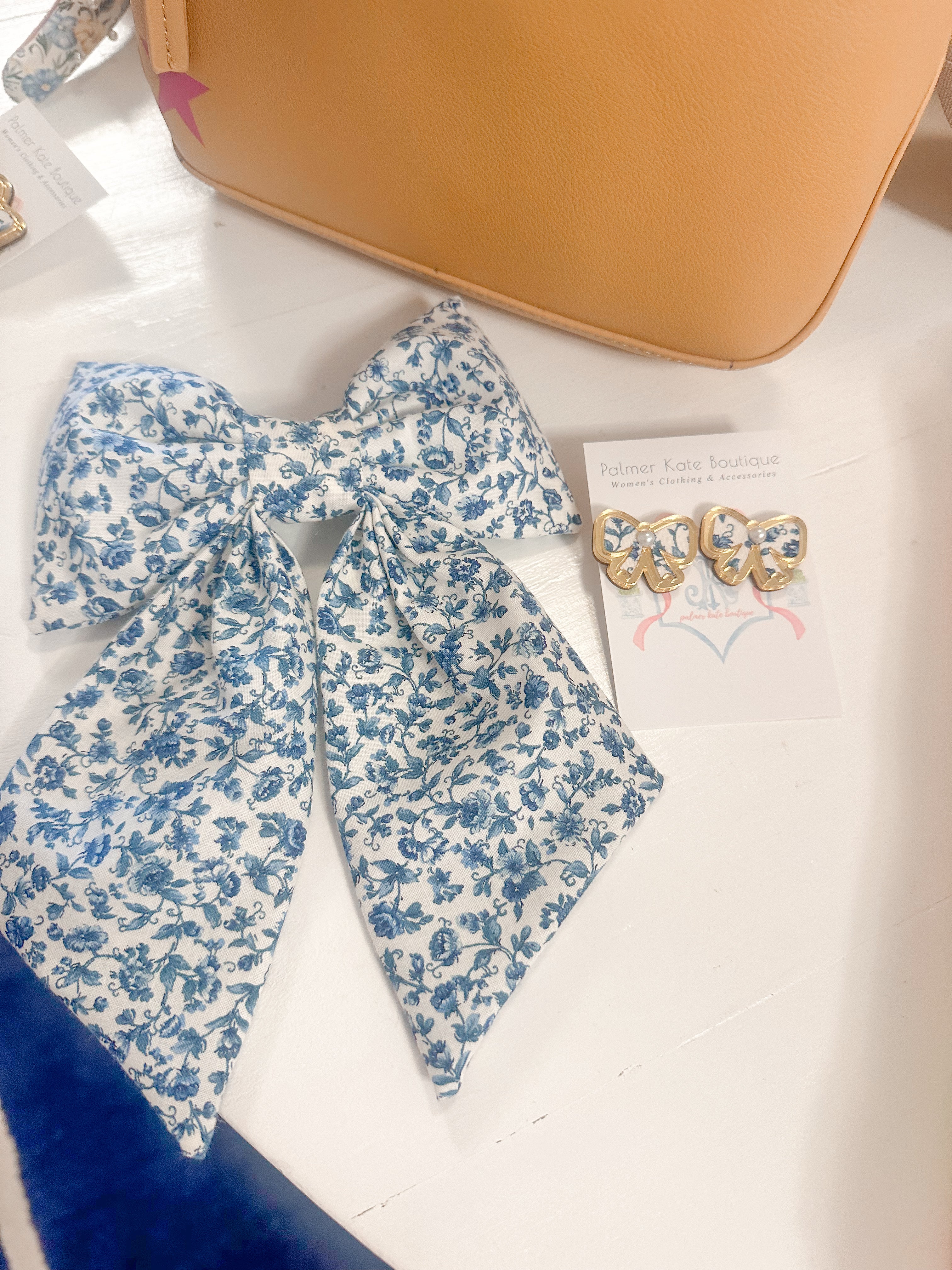 Piper Blue Floral Bow