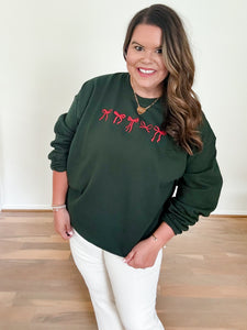 Embroidered Holiday Bow Sweatshirt