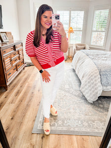 Red and White Bow Cardigan