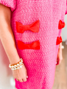 Ribbons and Bows Pink Tweed Dress