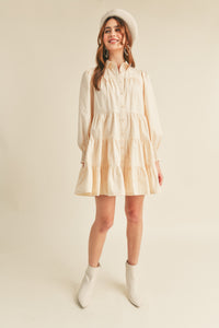 Oat Button Down Tiered Dress