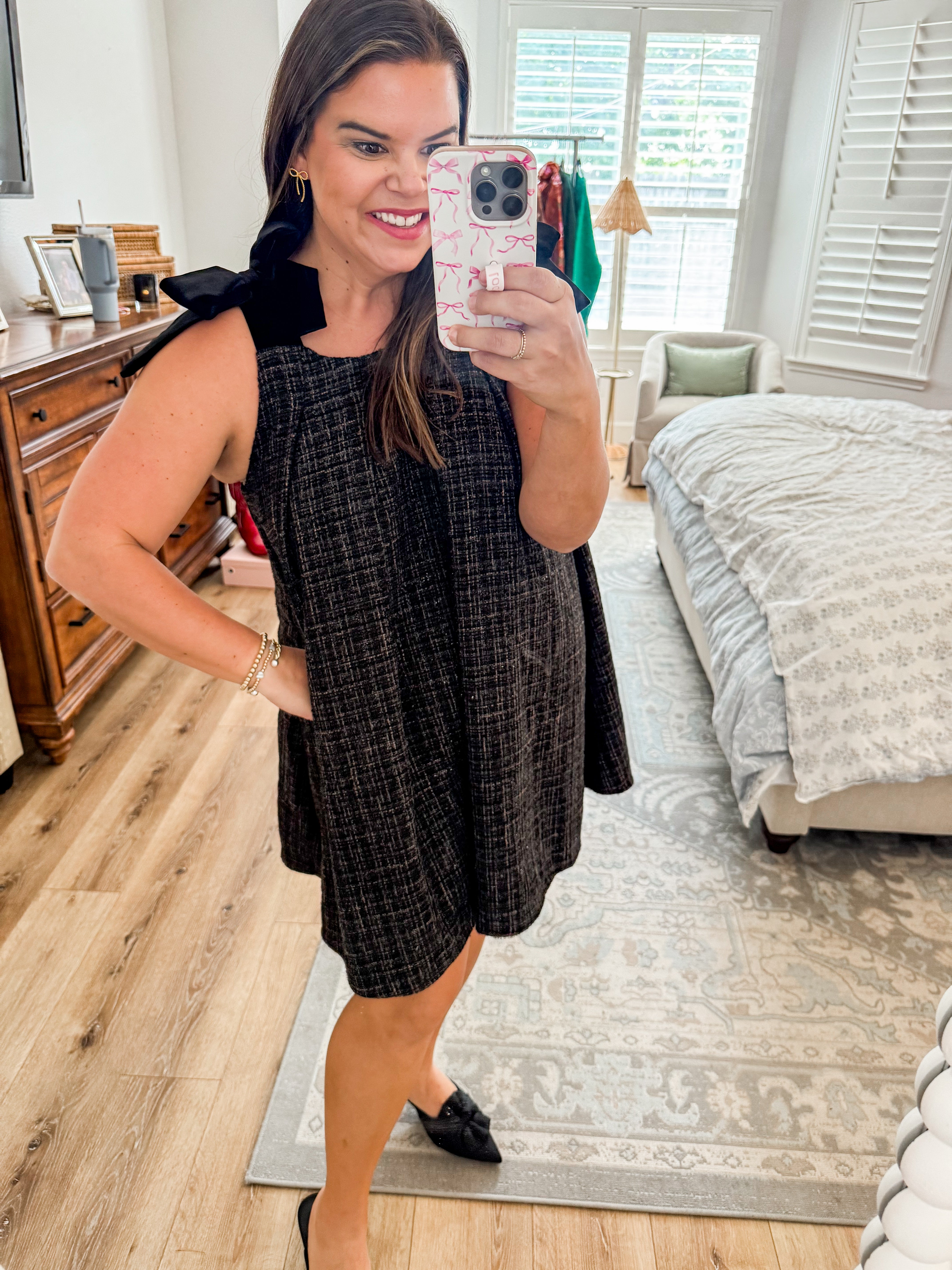 Ebony Tweed Tie Shoulder Dress