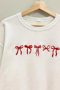 Embroidered Holiday Bow Sweatshirt (red)