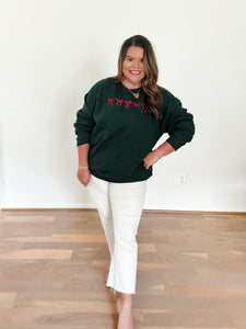 Embroidered Holiday Bow Sweatshirt