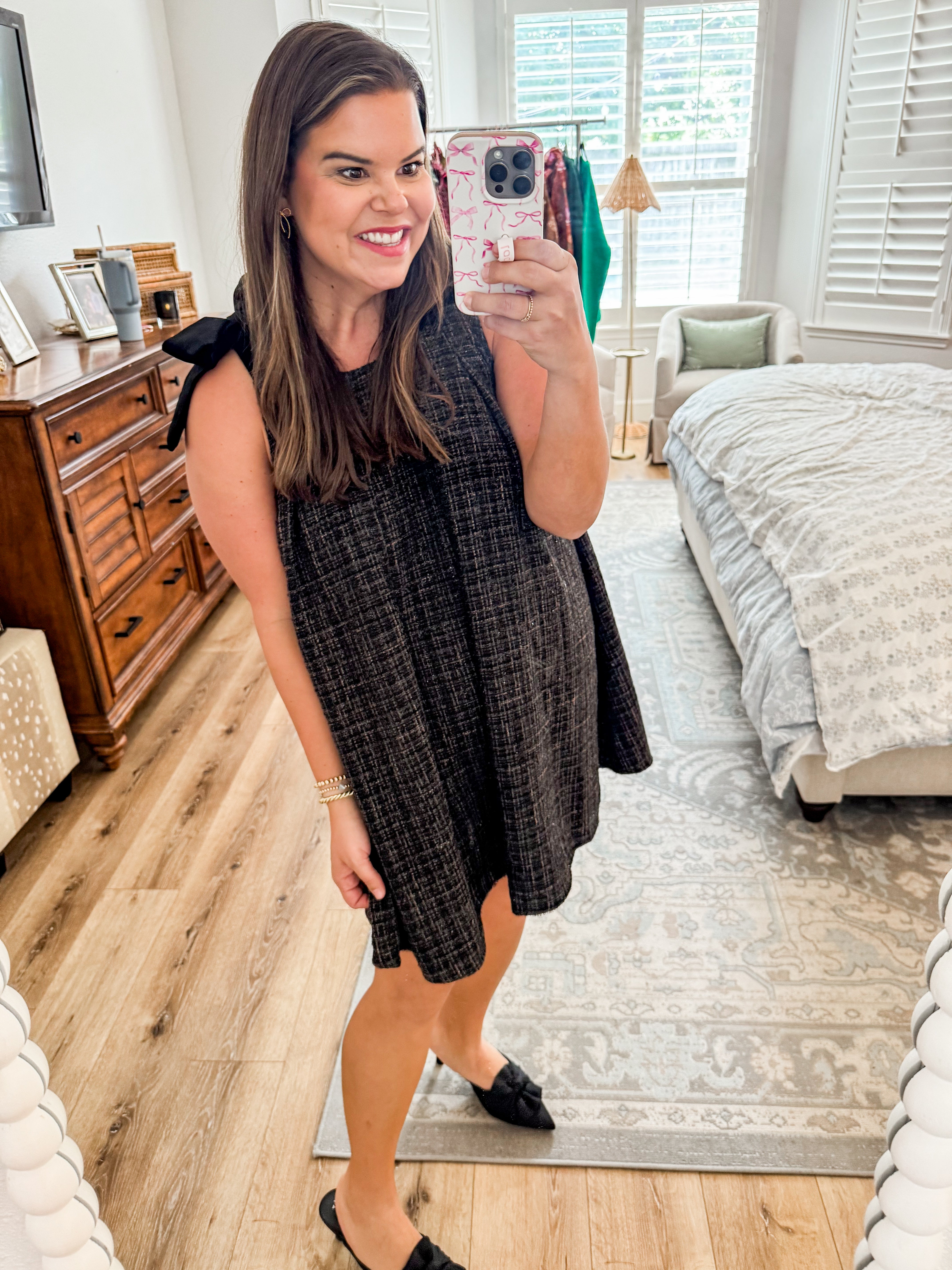 Ebony Tweed Tie Shoulder Dress