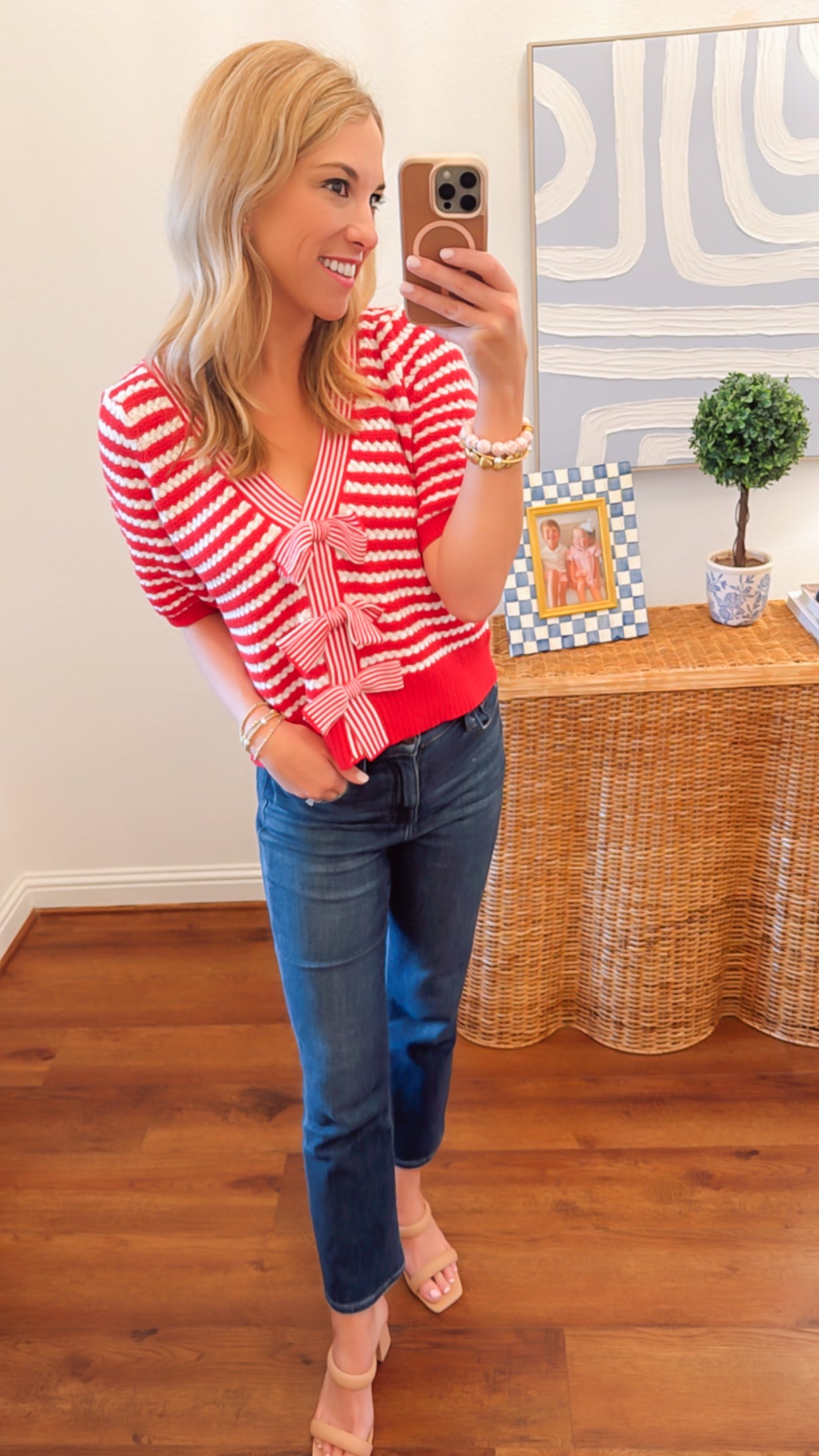 Red and White Bow Cardigan