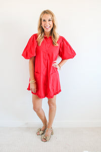 Festive and Red Puff Sleeve Dress