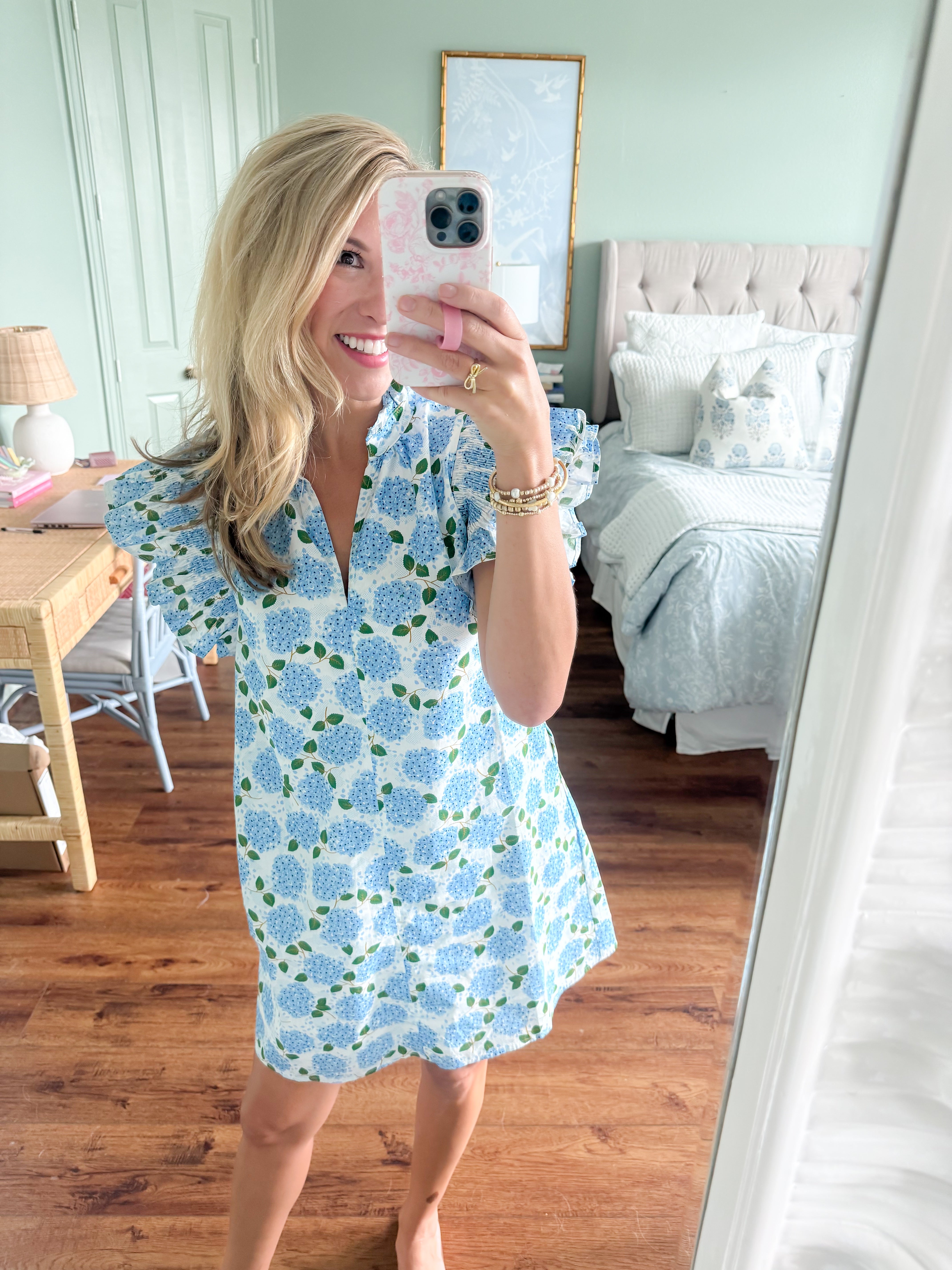 blue hydrangea dress Blue Hydrangea Flutter Sleeve Dress – Palmer Kate Boutique