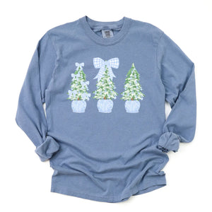 Christmas Chinoiserie Trees Comfort Colors Long Sleeve Tee