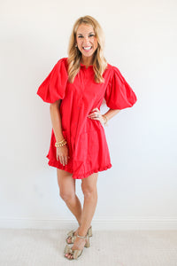 Festive and Red Puff Sleeve Dress