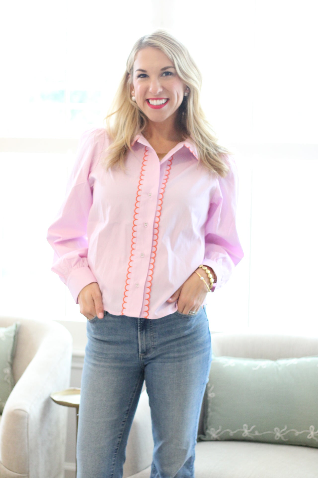 Pink and Orange Scalloped Button Down