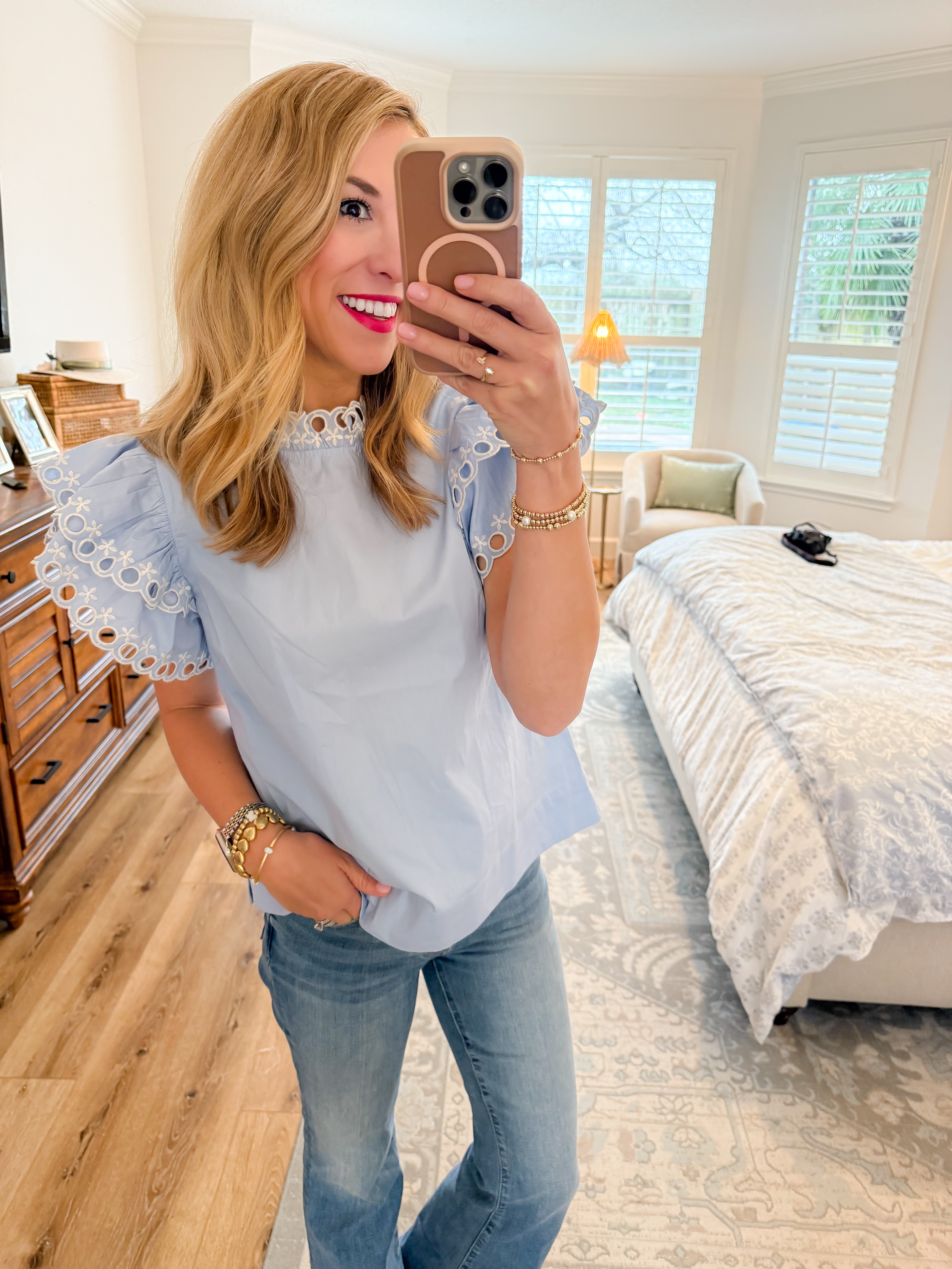 Powder Blue Flutter Sleeve Top