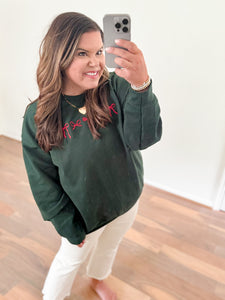 Embroidered Holiday Bow Sweatshirt