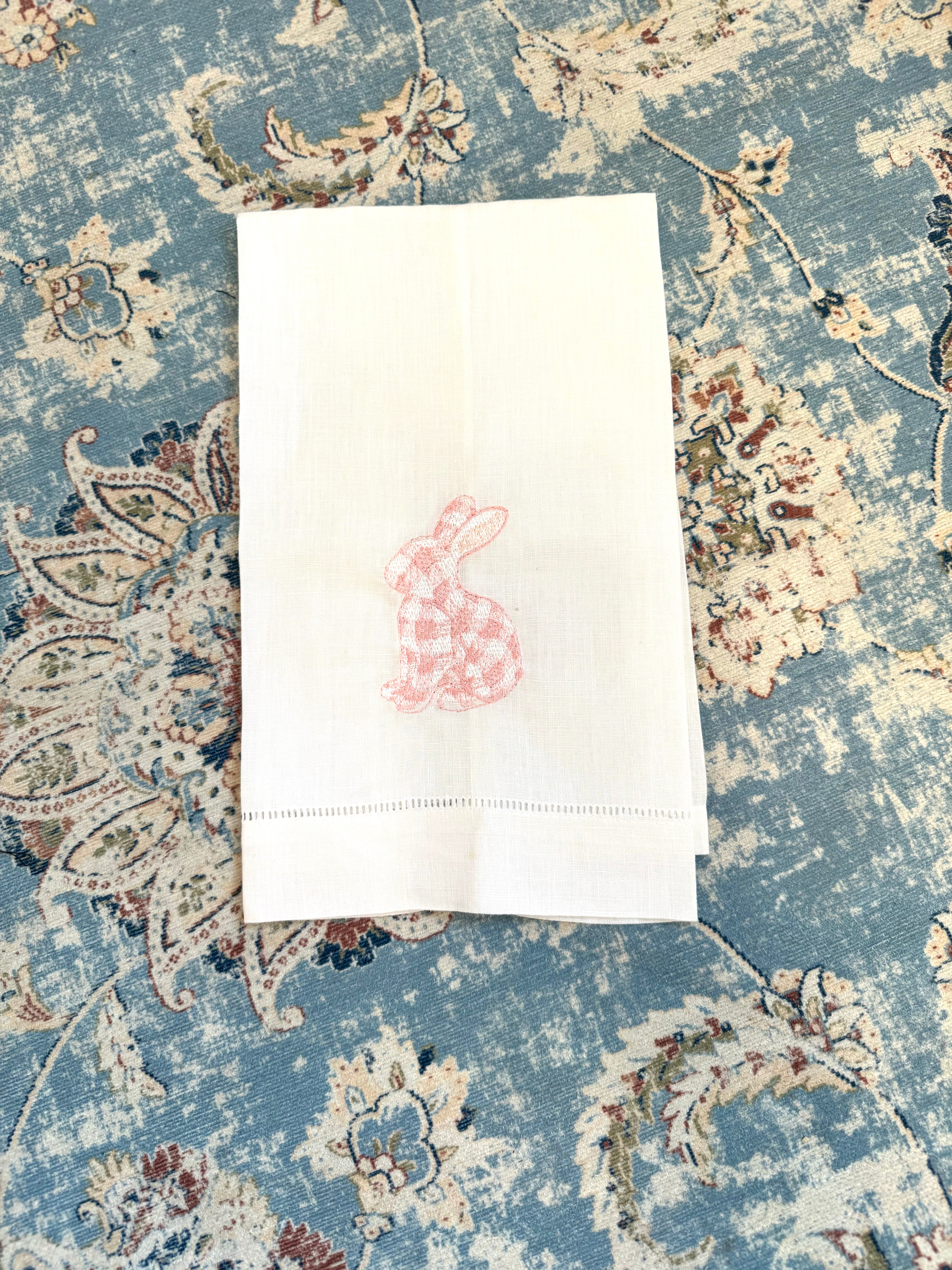 Embroidered Tea Towel - Pink Bunny