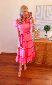 Pink and Red Scalloped Midi