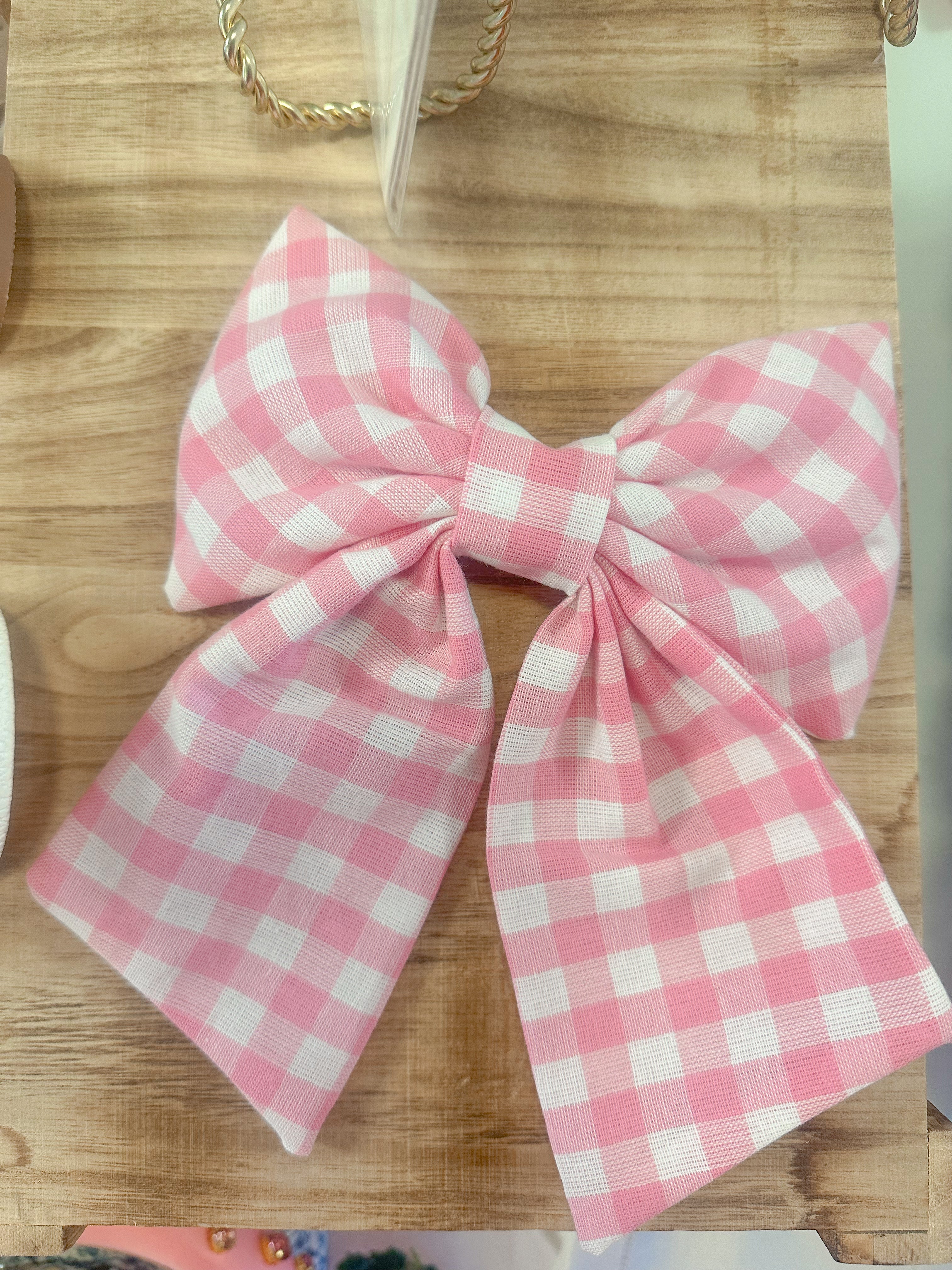 Spring Pink Gingham Hair Bow