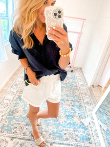 Twill shorts with Pearl Trim - Cream