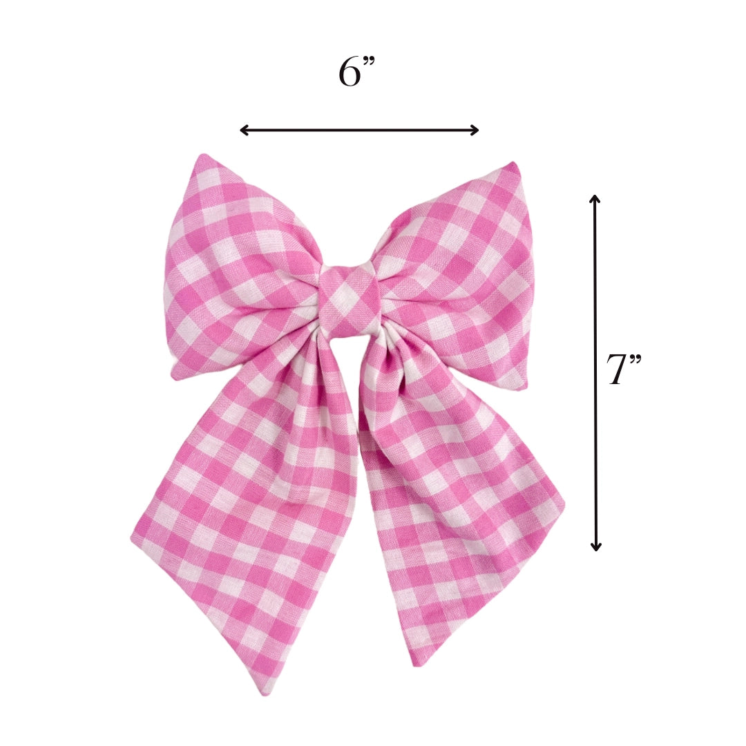 Spring Pink Gingham Hair Bow