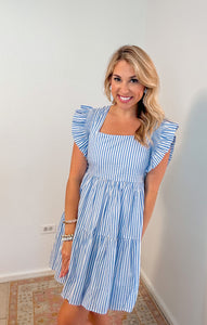 Blue and White Stripe Mini Dress