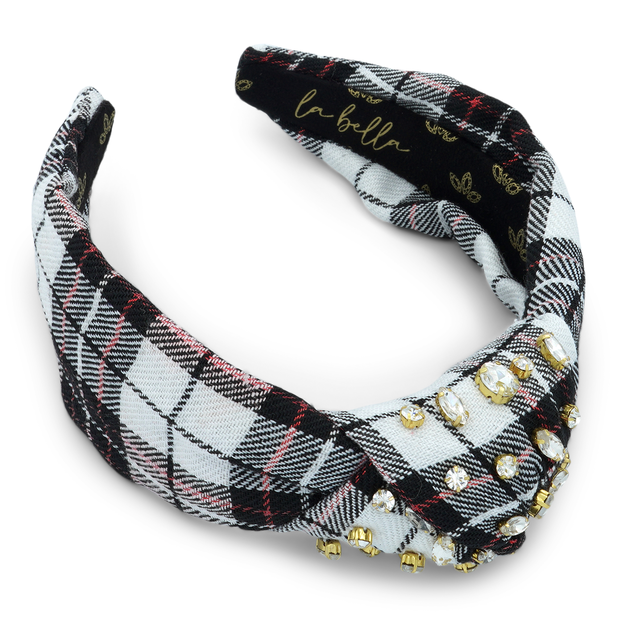 Crystal Dipped Ivory & Red Plaid Headband