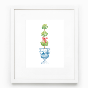 Holiday Topiary Ginger Jar Watercolor Art Print 5X7