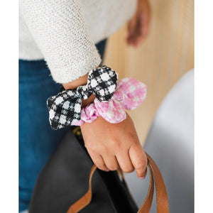 Black & White Gingham Lace Bow Scrunchie